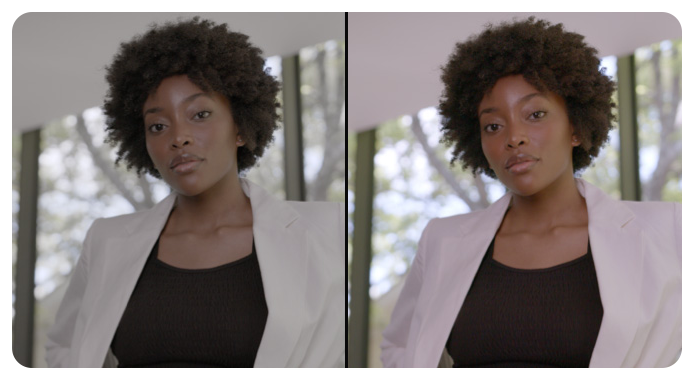 Half and half image showing before and after shadows and highlights adjustments, Blackmagic Design DaVinci Resolve Micro Color Panel
